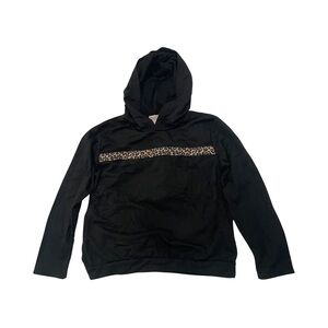 For All Seasons Girls XL Black Hooded L/S Shirt with Leopard Band
